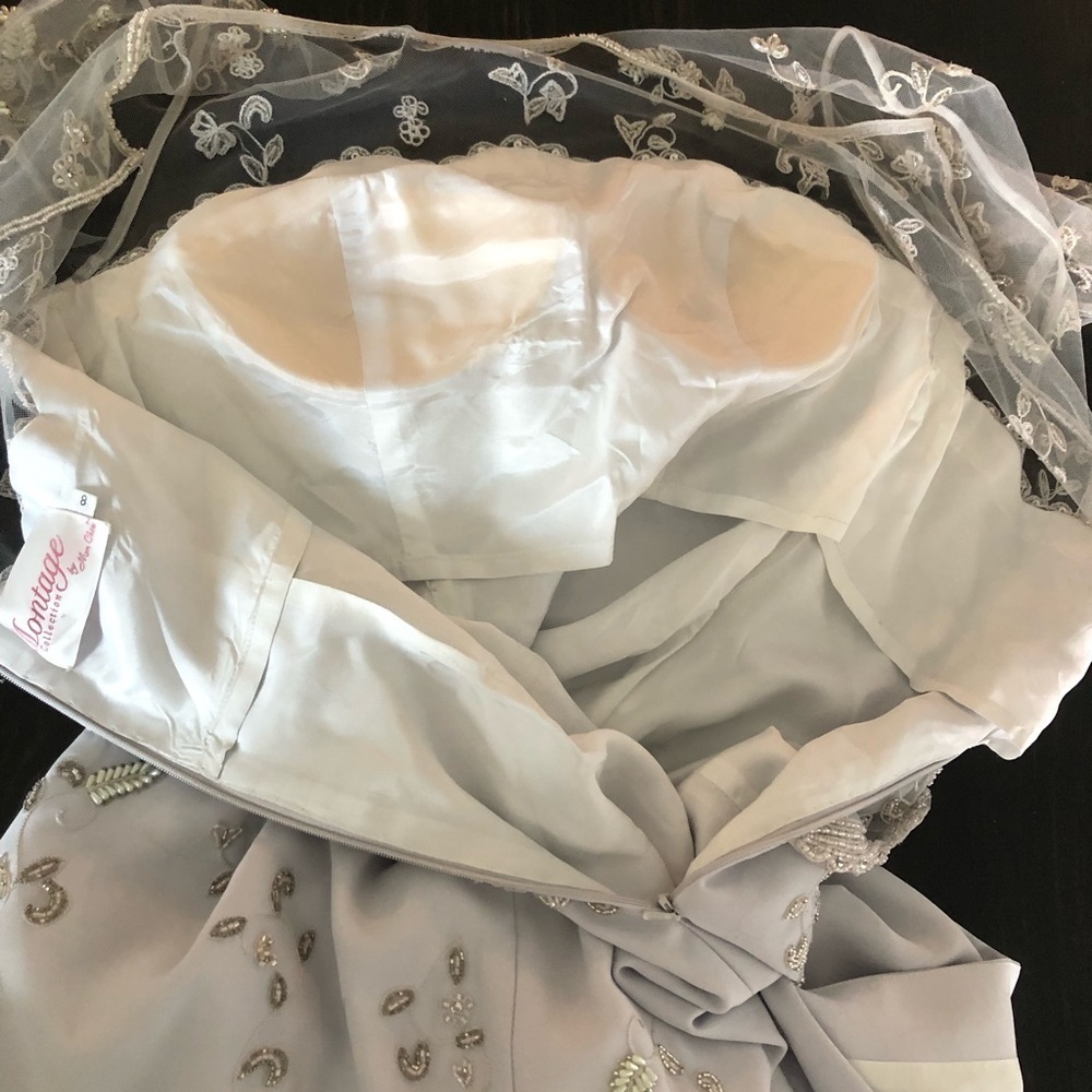 Montage Mon Cheri Gown Baby Blue Light Gray Long Sleeve Beaded Illusion MOB - Picture 10 of 17